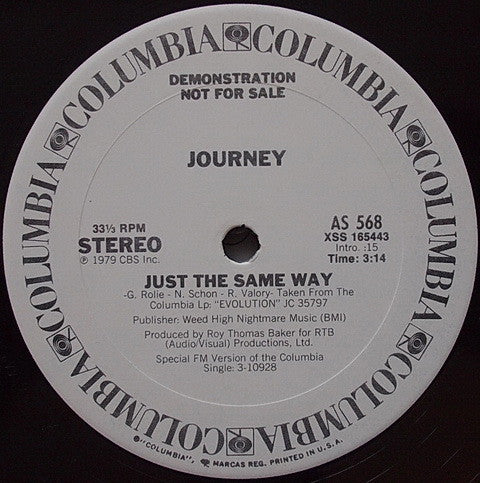 Journey : Just The Same Way (12", Mono, Promo)