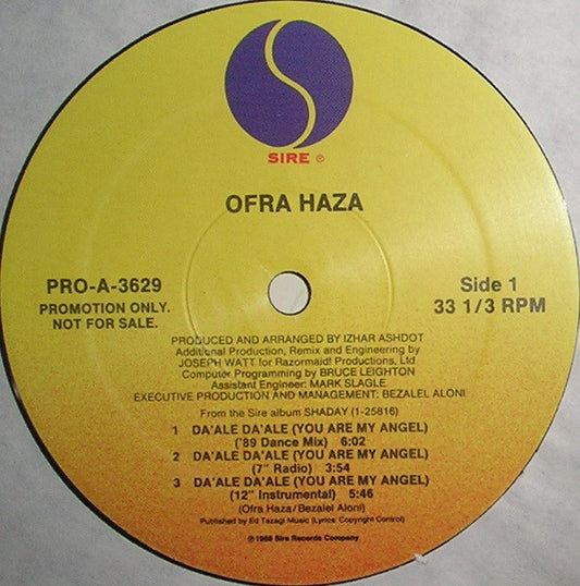 Ofra Haza : Da'Ale Da'Ale (You Are My Angel) (12", Promo)