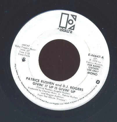 Patrice Rushen And D.J. Rogers* : Givin' It Up Is Givin' Up (7", Single, Promo)
