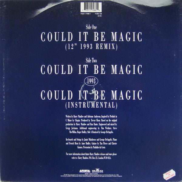 Barry Manilow : Could It Be Magic 1993 (12", Single)