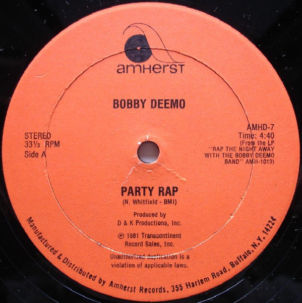 Bobby Deemo* : Party Rap (12", Single)