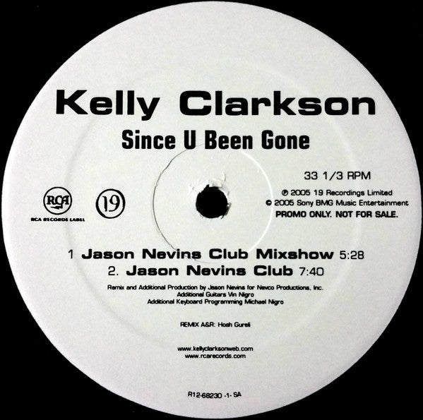 Kelly Clarkson : Since U Been Gone (Jason Nevins Remixes) (12", Promo)