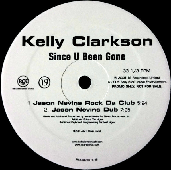 Kelly Clarkson : Since U Been Gone (Jason Nevins Remixes) (12", Promo)