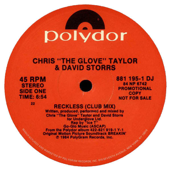 Chris "The Glove" Taylor & David Storrs : Reckless / Tibetan Jam (12", Promo)