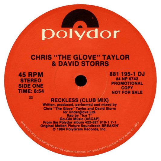 Chris "The Glove" Taylor & David Storrs : Reckless / Tibetan Jam (12", Promo)