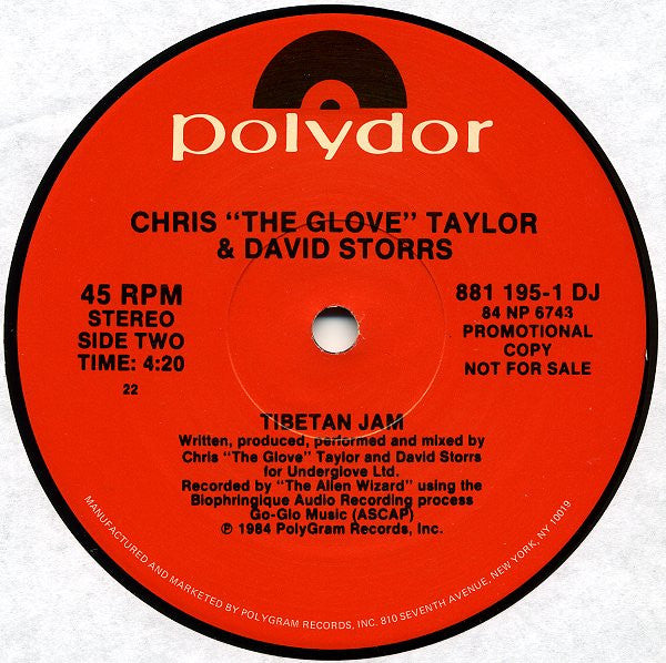 Chris "The Glove" Taylor & David Storrs : Reckless / Tibetan Jam (12", Promo)