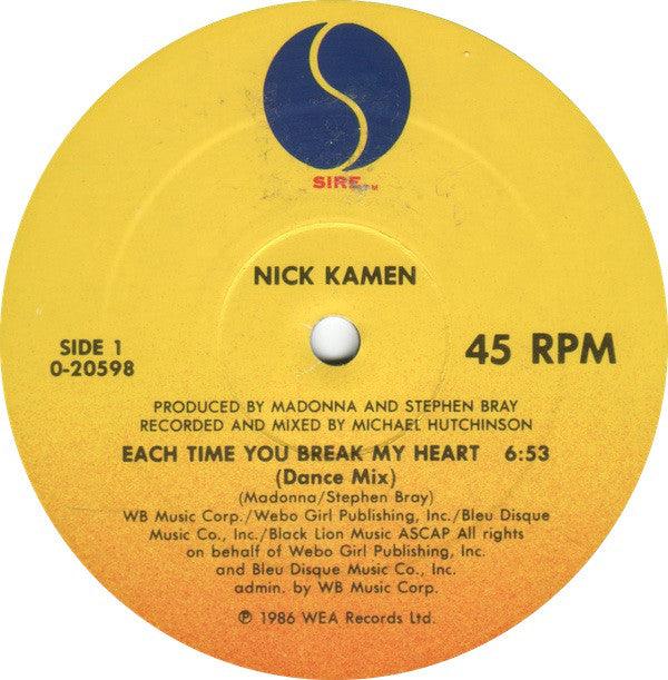 Nick Kamen : Each Time You Break My Heart (12", Maxi)