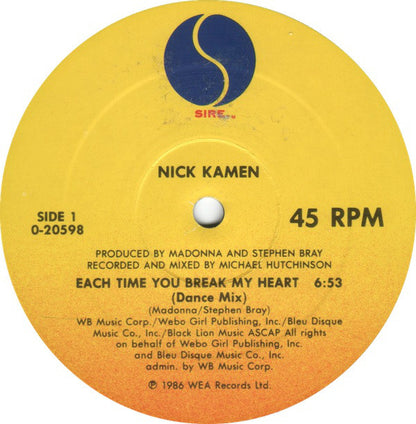 Nick Kamen : Each Time You Break My Heart (12", Maxi)