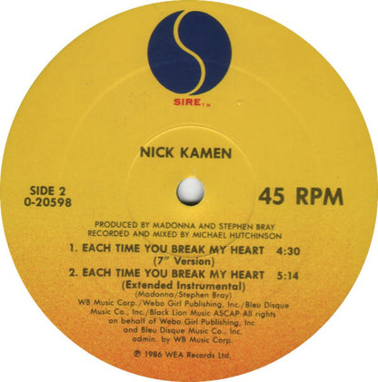 Nick Kamen : Each Time You Break My Heart (12", Maxi)