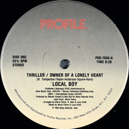 Local Boy : Thriller / Owner Of A Lonely Heart (12", Single)