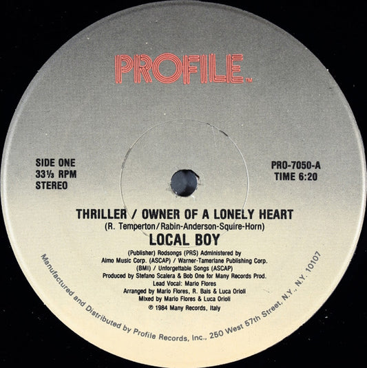 Local Boy : Thriller / Owner Of A Lonely Heart (12", Single)