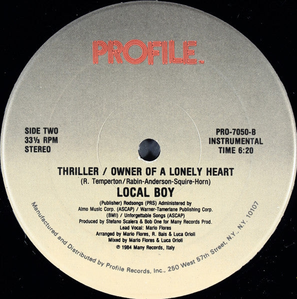 Local Boy : Thriller / Owner Of A Lonely Heart (12", Single)