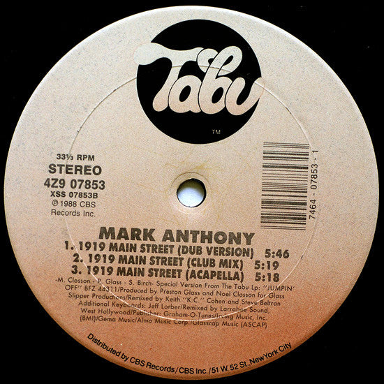 Mark Anthony : 1919 Main Street (12")