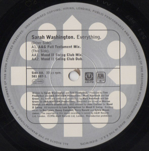 Sarah Washington : Everything (A&G / Mood II Swing Mixes) (12")