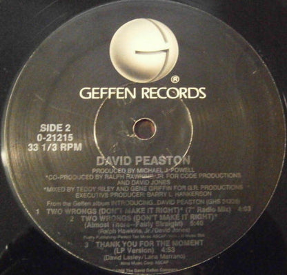 David Peaston : Two Wrongs (Don't Make It Right) (12", Maxi)
