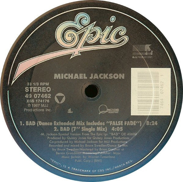 Michael Jackson : Bad (12", Single)
