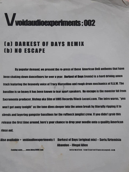 R.A.W. (2) & Bishop : Darkest Of Days / No Escape (12")