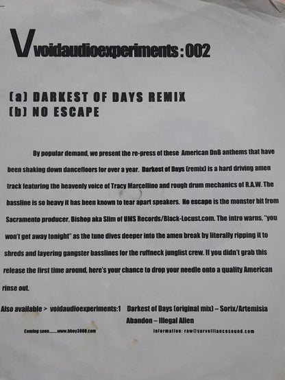 R.A.W. (2) & Bishop : Darkest Of Days / No Escape (12")