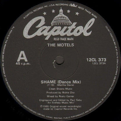 The Motels : Shame (12", Single)