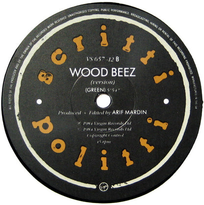 Scritti Politti : Wood Beez (Pray Like Aretha Franklin) (12", Single)