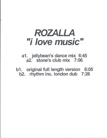 Rozalla : I Love Music (12", TP, W/Lbl)