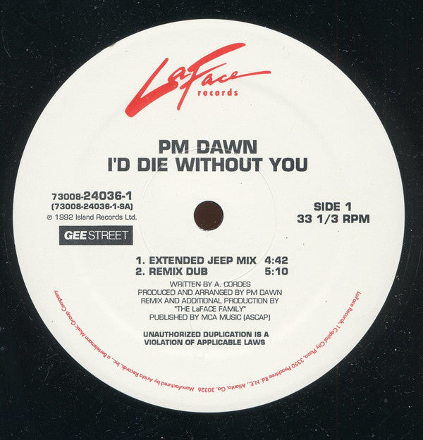 PM Dawn* : I'd Die Without You (12", Maxi)