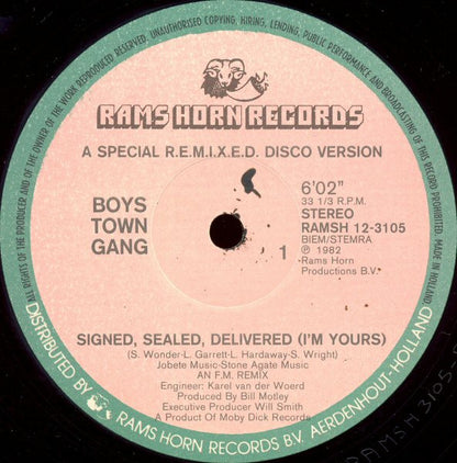 Boys Town Gang : Signed, Sealed, Delivered  (A Special R.E.M.I.X.E.D. Disco Version) (12")