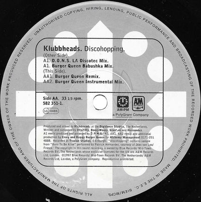 Klubbheads : Discohopping (D.O.N.S. / Burger Queen Mixes) (12", Ltd, DJ )