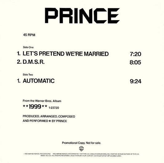 Prince : Selections From 1999 (12", Promo)