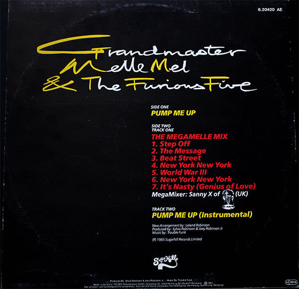 Grandmaster Melle Mel & The Furious Five : Pump Me Up (12", P/Mixed, Yel)