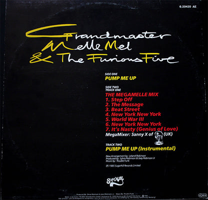 Grandmaster Melle Mel & The Furious Five : Pump Me Up (12", P/Mixed, Yel)