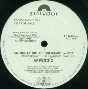 Arpeggio (2) : Saturday Night - Breakout (12", Promo)