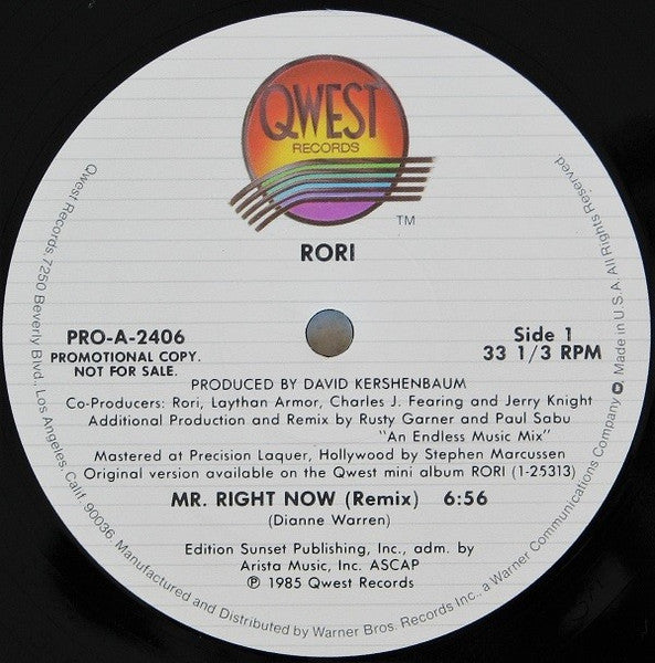 Rori : Mr. Right Now (Remix) / Electricity (Remix) (12", Promo)