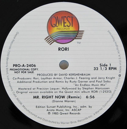 Rori : Mr. Right Now (Remix) / Electricity (Remix) (12", Promo)