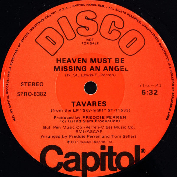 Tavares : Heaven Must Be Missing An Angel (12", Mono, Promo)