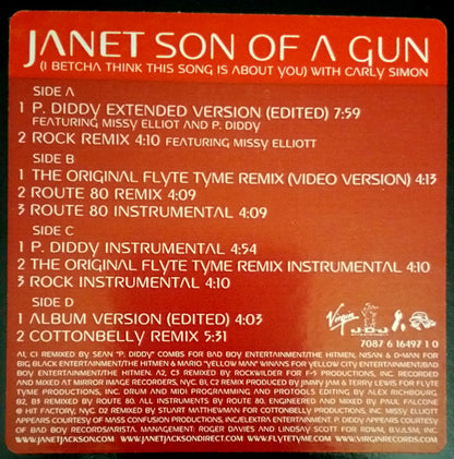 Janet Jackson With Carly Simon : Son Of A Gun (I Betcha Think This Song Is About You) (2x12", Single, Promo)