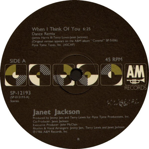 Janet Jackson : When I Think Of You (Dance Remix) (12", Single, Bla)