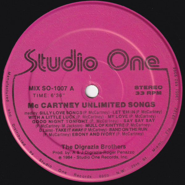The Digrazia Brothers : Mc Cartney Unlimited Songs (12")