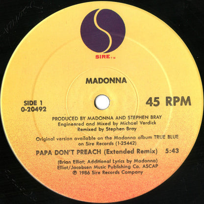 Madonna : Papa Don't Preach (12", Maxi, SRC)