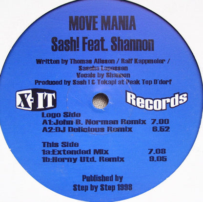Sash! Feat. Shannon : Move Mania (12")