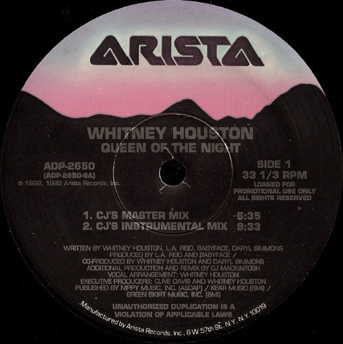 Whitney Houston : Queen Of The Night (12", Promo)