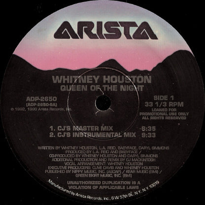 Whitney Houston : Queen Of The Night (12", Promo)