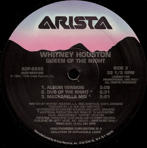 Whitney Houston : Queen Of The Night (12", Promo)