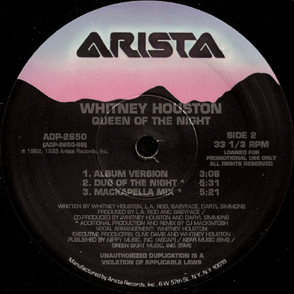 Whitney Houston : Queen Of The Night (12", Promo)