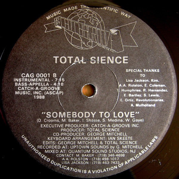 Total Science (2) : Somebody To Love (12")
