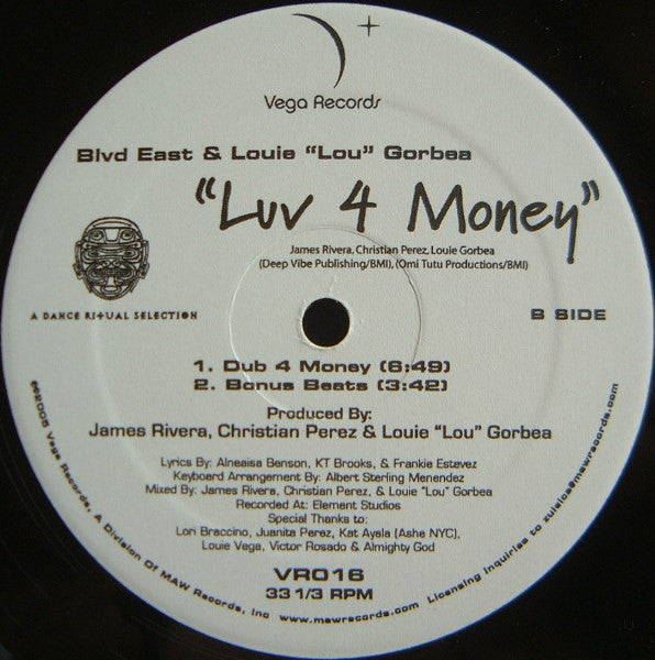 Blvd East* & Louie "Lou" Gorbea : Luv 4 Money (12")