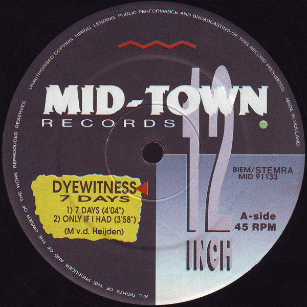 Dyewitness : Seven Days (12")