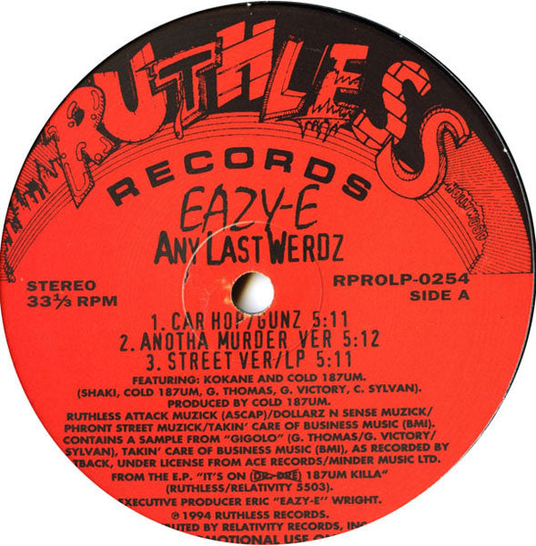 Eazy-E : Any Last Werdz (12", Promo)