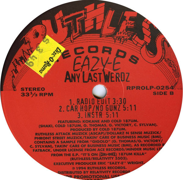 Eazy-E : Any Last Werdz (12", Promo)