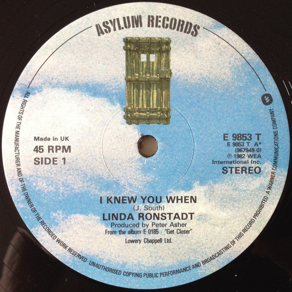 Linda Ronstadt : I Knew You When (12", Single)